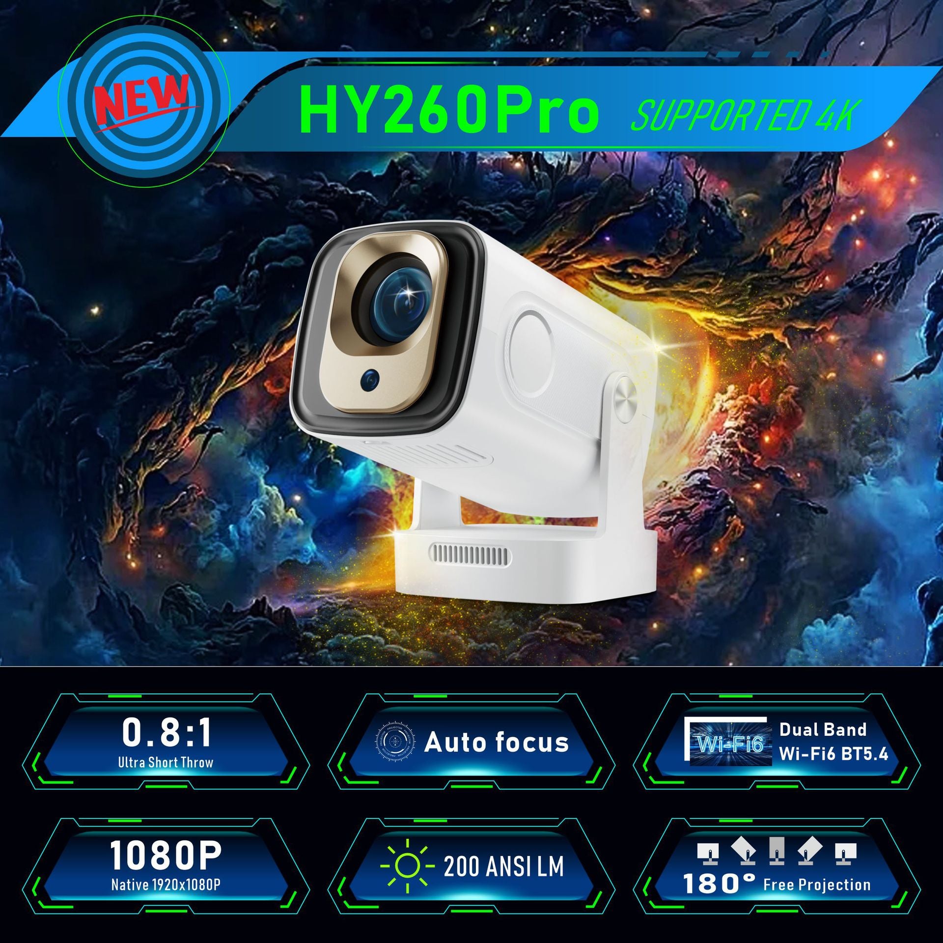 HY300Ultra Projector 1080P HD 4K Smart Home Portable Mini HY300 Projector